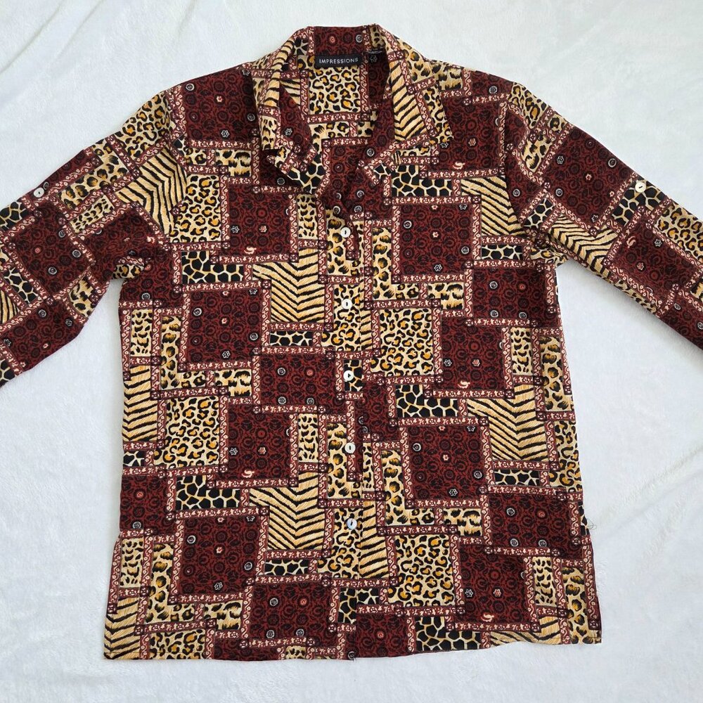 90s Animal Patchwork Button Down Top Medium Leopa… - image 11